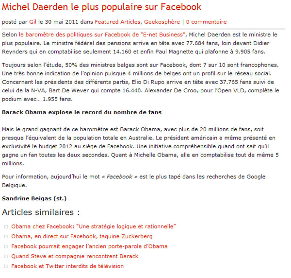 Le Ministre des pensions sur Facebook