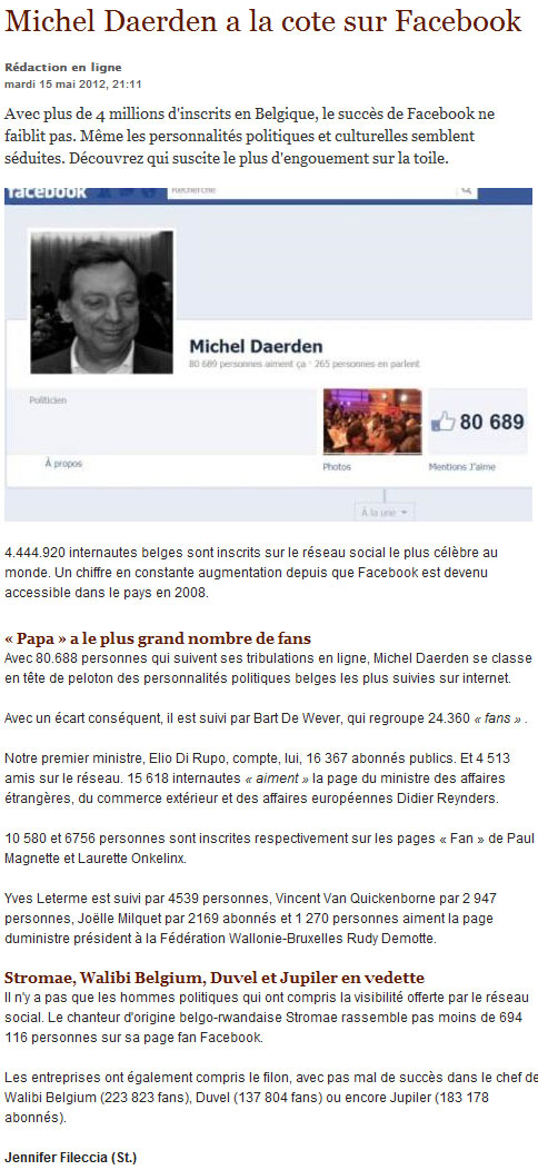 Article sur Michel Daerden: 80.000 fans