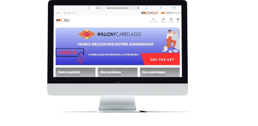 Le site e-commerce de Centrale du Matériel depuis un ordinateur.