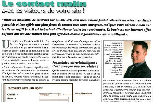 Formulaires ultra intelligents par Nicolas Pourbaix dans le magazine Indépendant et Entreprendre