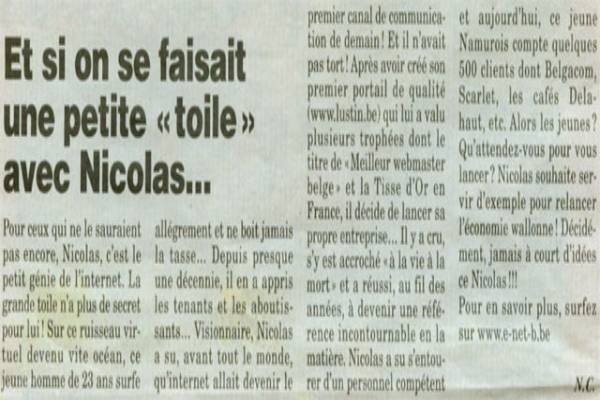 Présentation d'un andennais de Vezin qui réussit: Nicolas dans Andenne Potin en 2006